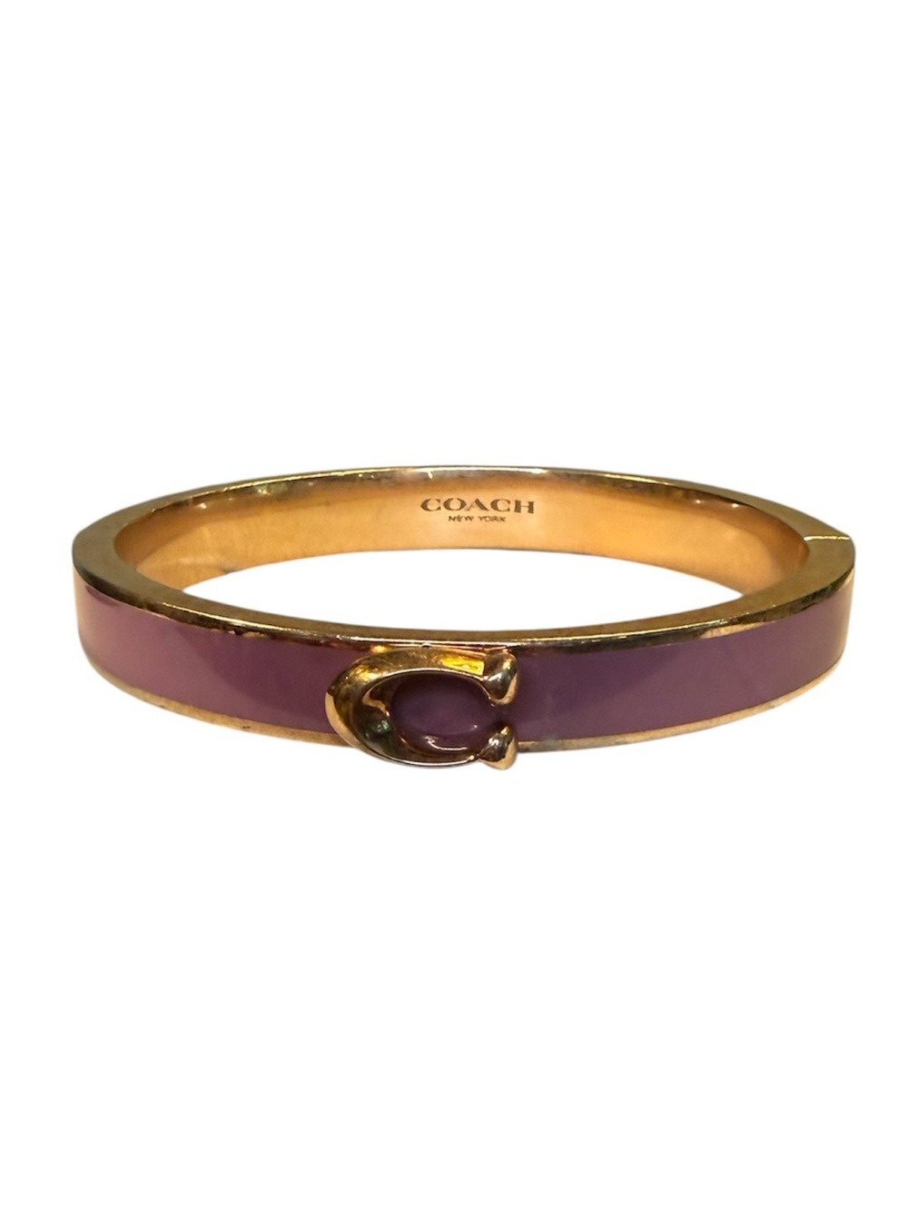 COACH Women's C Logo Hinged Bangle Bracelet Gold St Steel & Purple Enamel